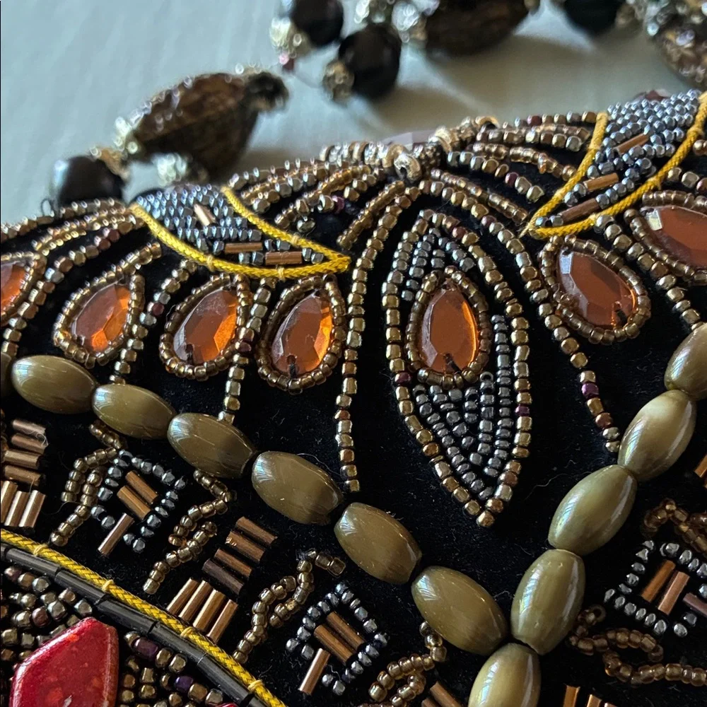 The Pyramid Collection Black and Red Beaded Clutch